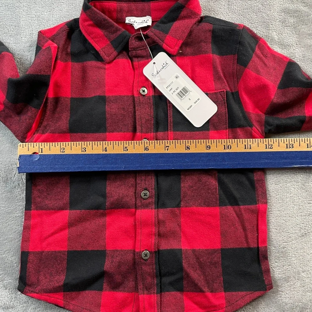 Splendid Kids Size 3 Red Black Buffalo Plaid Flannel Long Sleeve Shirt NWT READ‎